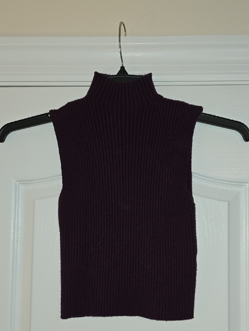 Zara Sleeveless Ribbed Cropped Turtleneck Sweater- Plum